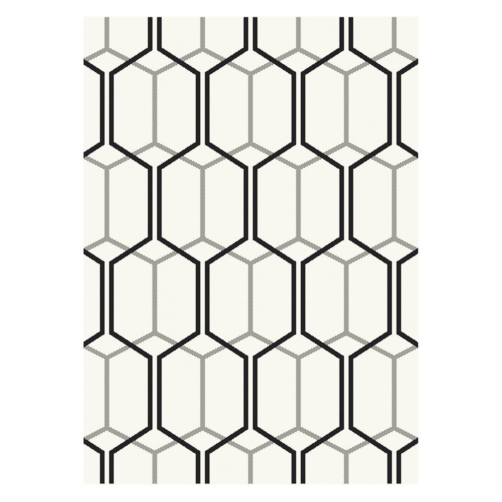 Patio Geometric PAT08 Hexagon Outdoor Rugs in Ivory White